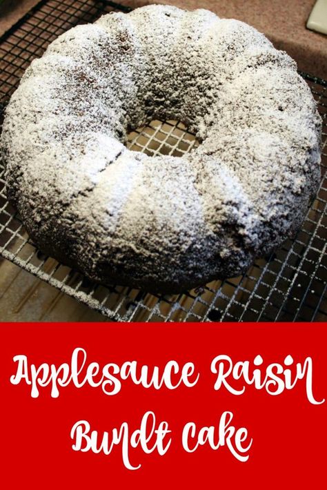 Applesauce Raisin Bundt Cake - Baking for the Firemen Applesauce Raisin Cake, Applesauce Bundt Cake Recipe, Chocolate Kahlua Cake, Applesauce Cake Recipe, Canning Applesauce, Kahlua Cake, Spiced Applesauce, Cake Bundt, Tube Cake Pan