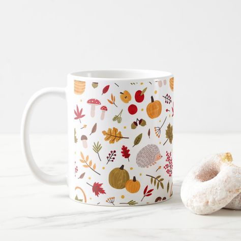 Autumn Hand Drawn Fall Mug Size: 11 oz. Color: White. Gender: unisex. Age Group: adult. Autumn Mug Painting Ideas, Autumn Ceramic Painting, Autumn Mug Painting, Autumnal Pottery Painting, Autumn Pottery Painting, Fall Pottery Painting Ideas, Autumn Pottery, Acorn Painting, Fall Mugs