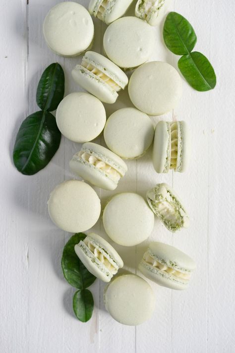 Lime Macarons, German Buttercream, Cloudy Kitchen, Macaron Template, Macaroon Cookies, Macaron Flavors, Macaron Cookies, French Macaroons, Kaffir Lime Leaves