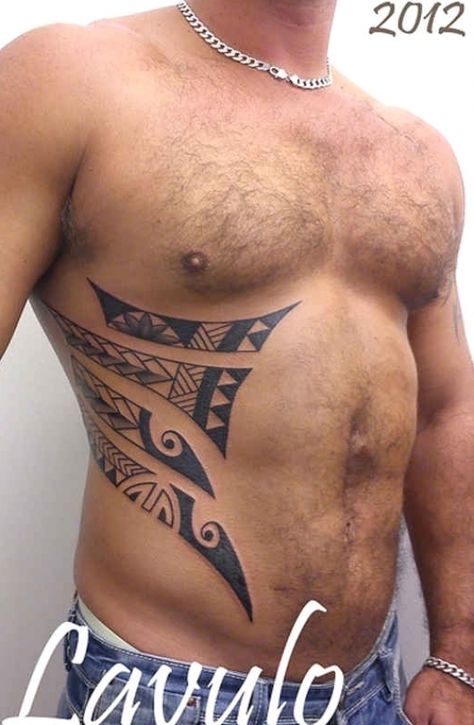 Polynesian Stomach Tattoo, Mens Side Tattoos, Tattoo Costillas, Rib Tattoos For Guys, Tattoos On Side Ribs, Ab Tattoo, Island Tattoo, Ta Moko, Torso Tattoos