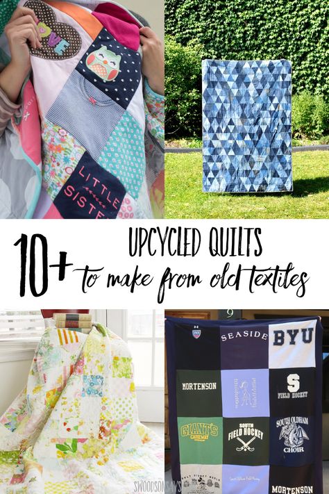 How to make a quilt from old clothes - 10+ idea with DIY tutorials so you can make your own diy quilt from old clothes! This is a curated roundup of upcycled quilt ideas; make something beautiful and new from old textiles. #quilting #upcycle Quilt From Old Clothes, Upcycled Quilt, Beginner Sewing Projects, Old Sweatshirt, Baby Clothes Quilt, Make A Quilt, Tshirt Quilt, Beginner Sewing, Old Quilts