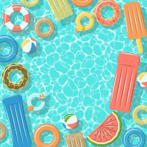 Swimming pool from top view with colorfu... | Premium Vector #Freepik #vector #travel #water #summer #waves Pool Top View, Pool Artwork, Pool Drawing, Life Buoy, Wave Drawing, Summer Logo, Pool Art, Beach Illustration, Summer Illustration