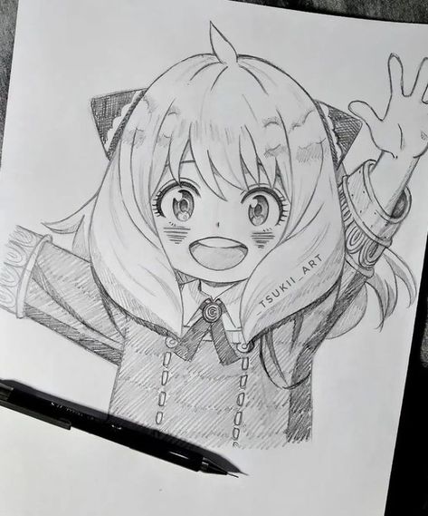 Anya Pencil Drawing, Anya Drawing Pencil, Pencil Sketches Of Girls, Naruto Drawings Easy, Pikachu Art, Dog Sketch, Family Drawing, Cute Sketches, Art Drawings Sketches Pencil