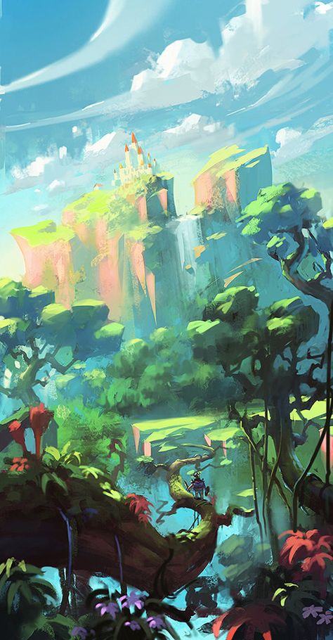 Spring Concept Art, Background Art Reference, Nature Concept Art, Dream World Art, Illustration Art Style, World Concept Art, Video Game Concept Art, Enviroment Art, Background Practice