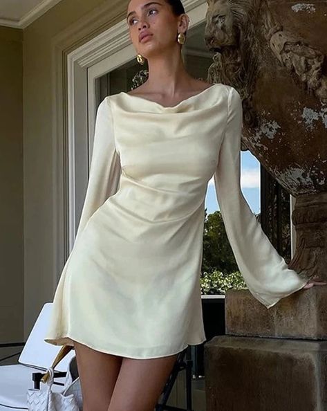 Bow Lantern Sleeves Fluffy Mini Dress | Golden Atelier Silk Dress Long Sleeve Short, Satin Mini Dresses Long Sleeve, Luxury Satin Long Sleeve Mini Dress, Luxury Long Sleeve Satin Mini Dress, Cute Long Sleeve Backless Dress, Long Sleeve Champagne Dress Short, Champagne Short Long Sleeve Dress, Mini Bodycon Dress With Sleeves, Bodycon Dresses Long Sleeve