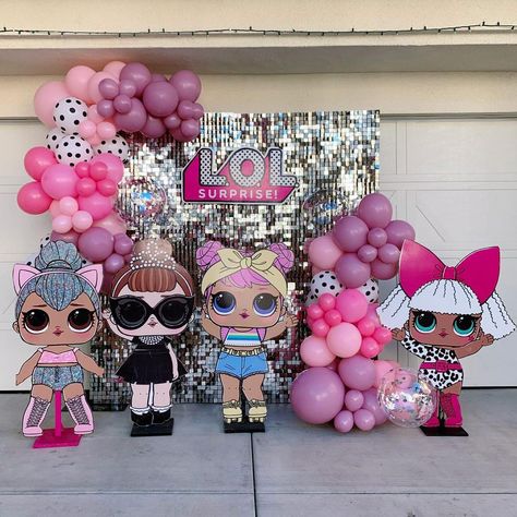 Balloons and Blooms LLC en Instagram: “Cute LOL SETUP WE did this past weekend ✨✨✨💕💕💕💕 how cute was this #shimmerwall #backdrop #rental #loldolls #lol #rental #party #lolparty” Lol Surprise Dolls Balloon Garland, Lol Surprise Balloon Garland, Lol Surprise Dolls Party Ideas Outfit, Lol Suprise Party Ideas, Lol Theme Birthday Party Ideas, Lol Doll Birthday Party Ideas, Lol Surprise Dolls Party Ideas, Backdrop Rental, Suprise Birthday