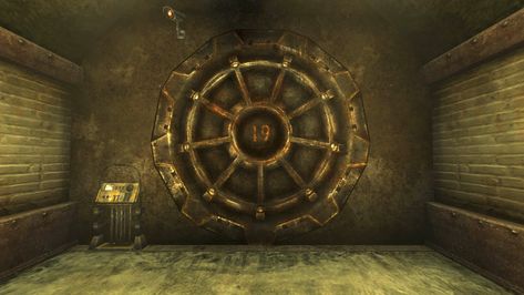 Vault Tec, Fallout Shelter, Vault Doors, New Vegas, Fallout, Fallout Vault, Door Decorations, Fireplace, Doors