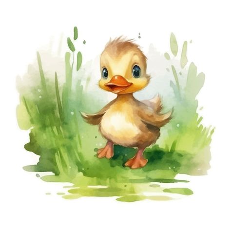 Baby Duck Drawing, Cute Duck Painting, Duckling Drawing, Cute Duck Illustration, Duckling Illustration, Spring Illustrations, Watercolor Duck, Card Puns, Duck Painting