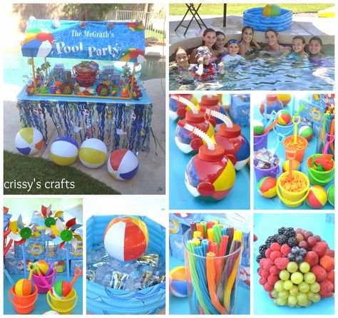 Crissy's Crafts: Pool Party Summer 2014 Kids Pool Party Birthday, Water Birthday Parties, Beach Theme Birthday Party, Beach Theme Birthday, Pool Party Ideas, Water Birthday, Pool Party Themes, Pool Party Kids, Splash Party