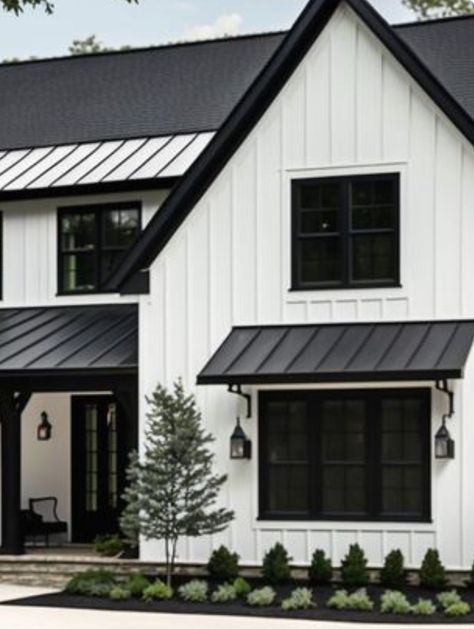 Black Trim White House, White And Black Modern House, White And Black House Exterior, White House Black Trim, Black Modern House, Houses Black, Shed Colours, Grey Houses, Sunrooms