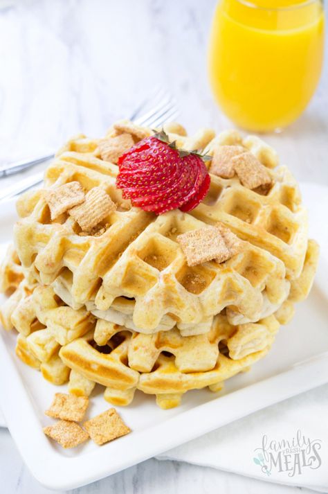 Cinnamon Toast Crunch Waffles - Family Fresh Meals Cinnamon Roll Waffles, Cincinnati Chili, Waffle Ingredients, Easy Lunch Boxes, Fresh Meals, Family Fresh Meals, Cinnamon Toast Crunch, Waffle Mix, Cinnamon Toast