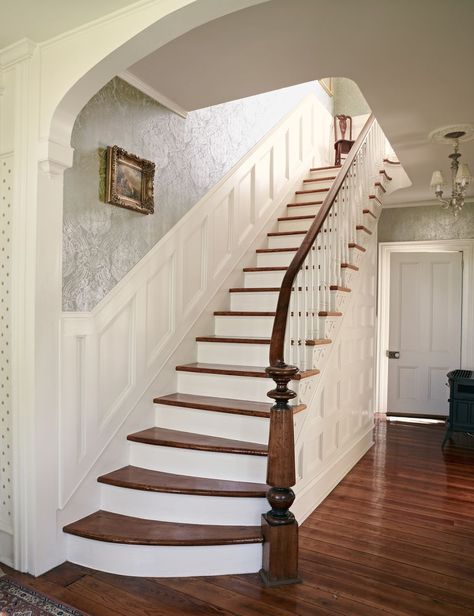 A Young Couple Tackles a Forgotten Italianate - This Old House Victorian Italianate House Interior, Farmhouse Reno, Beadboard Wainscoting, Tall Fireplace, Staircase Makeover, Home Remodeling Diy, Entry Hallway, Southern Homes, Diy Remodel