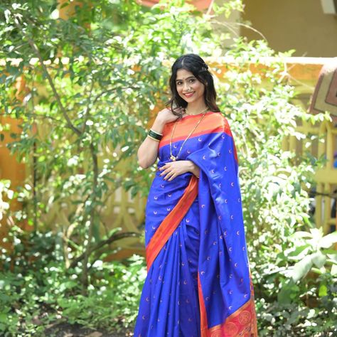 Indulge in timeless elegance with this stunning royal blue & red Paithani saree. The intricate copper zari motifs and soft silk fabric make it a perfect choice for any special occasion. 👑✨ #PaithaniLove #MarathiCulture #VarkalaTreasures #VarkalaSilkSarees #silksarees #silk #zariwork #copperzari #paithani #muniyapaithani #paithanisaree Red Paithani Saree, Saree Blue, Paithani Saree, Silk Fabric, Silk Sarees, Timeless Elegance, Royal Blue, Special Occasion, Blue Color