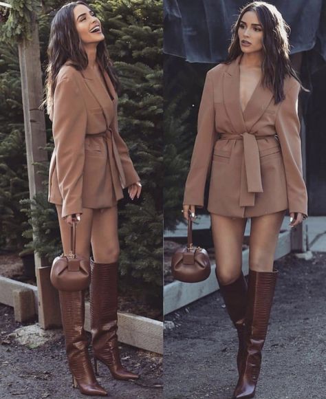 Brown Crocodile Boots Outfit, Austin Outfits, Lawyer Girl, Olivia Culpo Style, Chique Outfits, Olivia Culpo, Looks Street Style, Looks Chic, Street Style Outfit