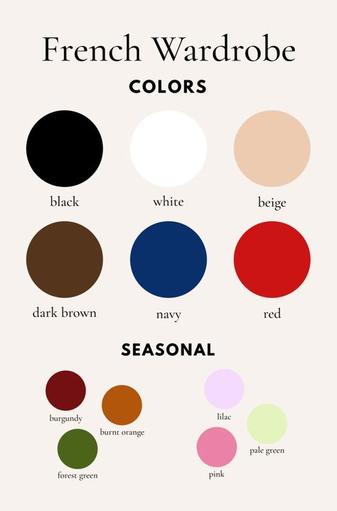 French Wardrobe Color Palette, Colorful French Outfit, Colorful Minimalist Style Outfits, Parisian Color Palette French Style, Colorful Minimalist Fashion, Red Capsule Wardrobe, French Color Palette, Wardrobe Palette, French Wardrobe Essentials