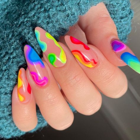 Rainbow Nail Art Designs, Rave Nails, Rainbow Nails Design, Rainbow Nail Art, Unghie Nail Art, Nails Art Designs, Funky Nail Art, Hippie Nails, Festival Nails