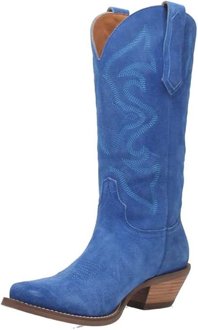 Amazon.com | Dingo Boots Women's Out West Fashion Boot, Blue, 7.5 | Mid-Calf Blue Suede Cowboy Boots, Blue Cowboy Boots, Barn Boots, Dingo Boots, Blue Suede Boots, Boys Cowboy Boots, Girl Cowboy Boots, Suede Cowboy Boots, Lucchese Boots