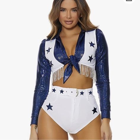 Dallas Cowboys Cheerleader Halloween Costume Dallas Cowboys Cheerleader Costume, Cheerleader Halloween, Cheerleader Halloween Costume, Cheerleader Costume, Duo Halloween Costumes, Trendy Halloween Costumes, Halloween Costume Outfits, Trendy Halloween, Cute Halloween Costumes