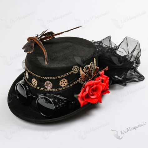 Steampunk Accessories Women, Steampunk Hats Women, Steampunk Fascinator, Steampunk Mad Hatter, Mad Hatter Cosplay, Goggles Women, Punk Hat, Top Hats For Women, Victorian Top