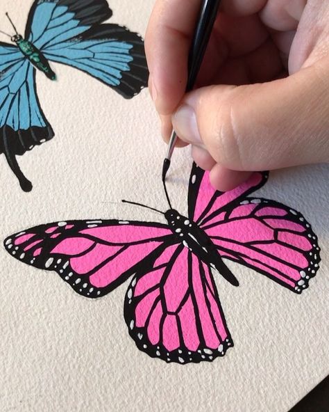 Pink Butterfly Painting, Origami Tattoo, Butterfly Art Drawing, Painting Butterfly, Butterfly Art Painting, Person Drawing, Cute Canvas Paintings, Butterfly Drawing, Canvas Painting Diy