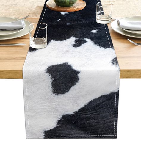 PRICES MAY VARY. Premium Linen High Quality Material: The dining table runner is made of premium linen material, soft and durable , suitable for dining tables of various shapes and sizes. And sewing on the edge with tidiness, exquisite edges, not easily loose thread, durable use for a long time Kitchen Table Decorations: These brown & black & white cow print farmhouse table runner in size of 13x71 Inch , features a single-sided printing design with fresh colors, clear printing and is not easily Table Decorations Rustic, Farmhouse Western, Coffee Table Runner, Rustic Farmhouse Table, Farmhouse Table Runners, Rustic Coffee Table, Dining Table Runners, Cowhide Print, Printed Table Runner