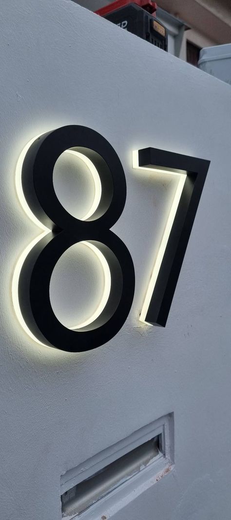 Apartment Numbers Signage, Back Lit Signage, Bto Hdb, Landed House, Wooden Reception Desk, Backlit Signage, Signage Light, Office Name Plate, Black Building