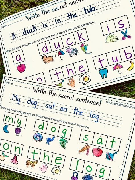 Free ‘write The Secret Sentence’ Pack 1 1st Grade Writing, First Grade Writing, The Sentence, Word Recognition, First Grade Reading, Sentence Writing, Beginning Sounds, Kindergarten Writing, A Sentence