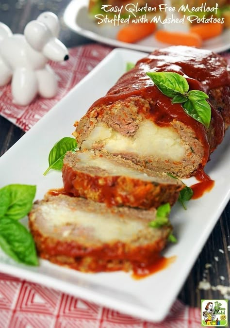 Mashed Potato Stuffed Meatloaf, Meatloaf Recipes Easy, Gluten Free Meatloaf Recipe, Stuffed Mashed Potatoes, Smoked Meatloaf Recipe, Meatloaf Stuffed, Easy Meatloaf Recipe, Gluten Free Meatloaf, Stuffed Meatloaf