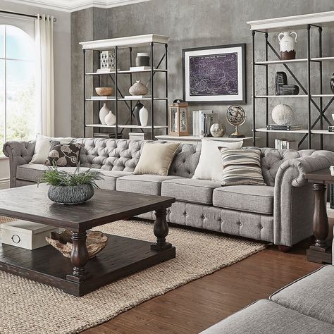 With plenty of room for all your guests, this refined and comfortable Knightsbridge sofa from iNSPIRE Q Artisan has a versatile and timeless look. Grey Chesterfield Sofa, Vintage Elements, Modern Farmhouse Living Room, Sofa Living, Gray Sofa, Chesterfield Sofa, Furniture Deals, Gray Linen, Living Room Seating