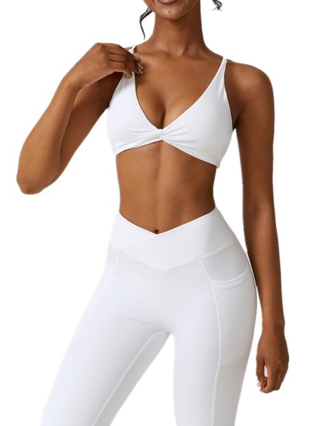 PRICES MAY VARY. 【Fabric】78% Nylon +22% Elastane. 2 piece workout sets for women V crossover high waisted leggings with pocket and twist sports bras matching sets used soft Soft and lightweight active fabric that’s lightweight and breathable to ensure endless comfort, This 2 piece gym sets for women are bright and eye-catching, innovative and bold design makes you look unique, perfect for pilates, rest days and beyond. 【Twist Front Sports Bra】Sports bras for women fitness strappy backless padded Gym Outfits Shorts, Gym Sets For Women, Exercise Bras, Shorts Gym Outfit, High Waisted Gym Leggings, Workout Sets For Women, Gym Sets, Outfit Gym, Gym Bra