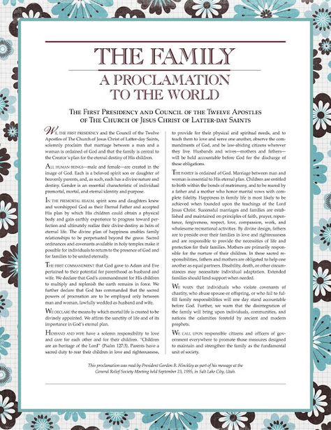 Free Printable Family Proclamation...16 different designs. Visiting Teaching Message, Family Proclamation, Proclamation To The World, Week Schedule, Articles Of Faith, Visiting Teaching, Lds Quotes, Scripture Study, Marriage And Family