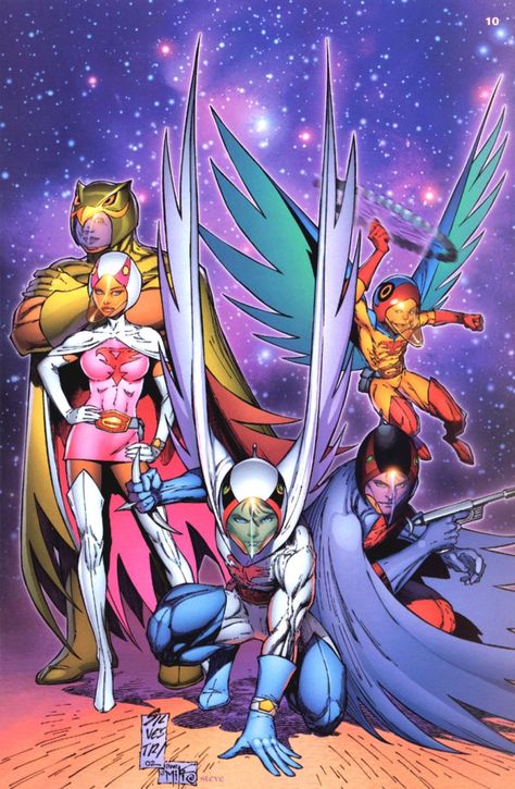 Battle of the Planets- I'm fully aware that this wasn't the original art style and that the anime is actually called "Gatchaman" but I had to go through so much effort just to finish the first series. But it's just too old school to ignore. Indie Comics Art, Marc Silvestri, Battle Of The Planets, Japanese Superheroes, G Force, Cartoon Artwork, Comic Book Artwork, 80s Cartoon, 90s Cartoons