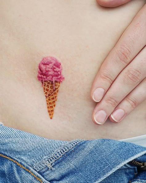 Ice Cream Tattoo, Botanical Tattoo Design, Pixie Tattoo, Thumb Tattoos, Cream Tattoo, Unusual Tattoo, Simple Tattoos For Guys, Triangle Tattoos, Daisy Tattoo