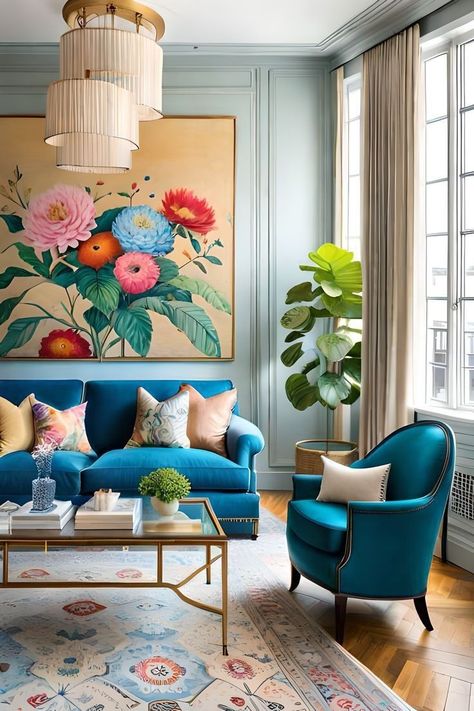 Bright Living Room Decor, Panelled Walls, Cute Living Room, Green Apartment, Bold Color Schemes, Gold Living Room, White Interior Design, Living Room Decor Inspiration, Teal Walls