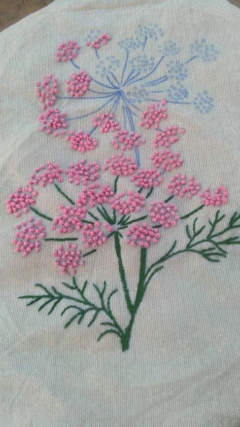 Hand Embroidery French Knots, French Knot Stitch Embroidery Designs, Bullion Knot Embroidery Designs, French Knot Stitch Design, French Knot Embroidery Designs, French Knot Design, French Knot Flowers, Knot Embroidery, French Knot Stitch