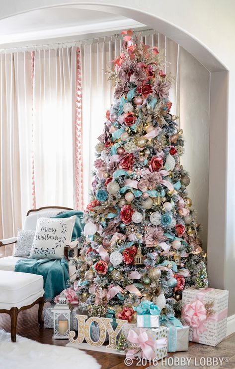 Rose Gold Christmas Decorations, Blue Christmas Decor, Christmas Collage, Gold Christmas Decorations, Pink Christmas Decorations, Christmas Tree Inspiration, White Christmas Decor, Beautiful Christmas Trees, Colorful Christmas Tree