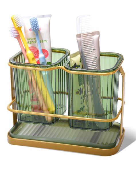 PRICES MAY VARY. 🛀【MULTIFUNCTIONAL TOOTHBRUSH HOLDERS】：KONE toothbrush holders for bathrooms has enough capacity to store combs, toothbrushes, toothpaste, razors, etc. You can also store your frequently used cosmetics and accessories in it to save space and keep messy countertops in the bathroom, vanity, kitchen, etc. clean and tidy. 🩹【TOOTHBRUSH HOLDERS WALL MOUNTED】：The bathroom toothbrush holder can be hung or laid flat. No drilling is required, coupled with non-marking adhesive strips that Mid Century Modern Bathroom Accessories, Toothbrush Storage Ideas, Dorm Bathroom Organization, Whimsigothic Decor, Green Toothbrush, Fun Kids Bathroom Ideas, Eclectic Bathroom Decor, Vintage Green Bathroom, Amazon Bathroom Decor