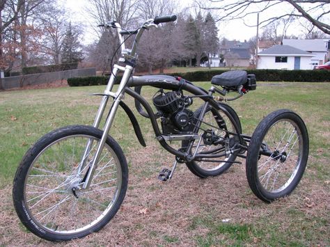 http://motorbicycling.com/showthread.php?t=24022 Motorized Trike, Low Rider Bike Bicycles, Custom Mini Bike, Gas Powered Bicycle, Motorcycle Towing, Bicycle Engine Kit, Bike Cart, Bicycle Engine, Trike Bicycle