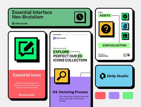 Essential Interface Icon Set (Neo-Brutalism Style) Neo Brutalism Web Design, 8bit Design, Neo Brutalism, Vintage Web Design, Anime Expo, App Interface Design, Beautiful Symbols, Web Design Projects, App Interface