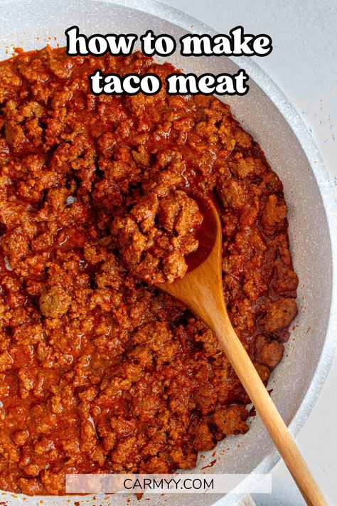 Need some taco meat for Taco Tuesday? Here's how to cook the best taco meat in a few easy steps! It's saucy, flavorful, and uses kitchen staples. Even better, this is taco meat recipe ready in 20 minutes! Pork Taco Meat, Best Taco Meat, Chicken For Tacos, Taco Meat Recipe, Healthyish Recipes, Pork Taco, Taco Meat Recipes, Kitchen Staples, Taco Seasoning Packet