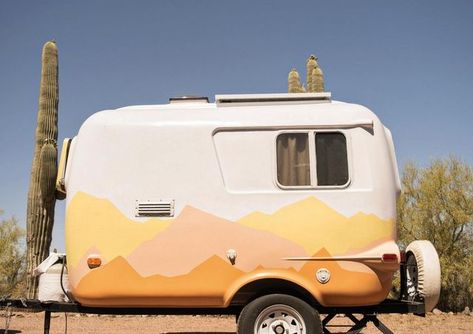 Camper Life on Instagram: "Just a Burro in the desert 🌞🌵 #burrocamper #travel #tinyhome #tinytrailer #scamp #casita #boler #roadtrip #explore #thedyrt #campendium #campsitetonight #vintagecamper #rvlife #rvlifecampers #rvcontentcreators" Painted Caravan Exterior, Retro Camper Exterior, Scamp Trailer Interior, Aframe Camper Remodel, Scamp Camper Remodel, Caravan Painting Ideas, Boler Trailer Interiors, Camper Exterior Decorating Ideas, Camper Exterior Paint Ideas