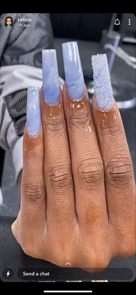 Smokey Blue Nails Acrylic, Baby Blue Marble Nails, Light Blue Marble Nails, Blue Marble Nails, Blue And Silver Nails, Creative Nail Designs, Gray Nails, Sparkle Nails, Greyish Blue