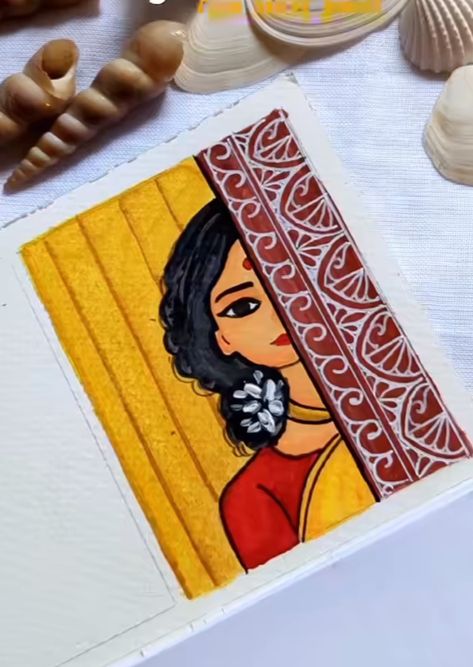 Rangoli On Paper, Bengali Painting, Kolka Art, Bangla Art, Book Drawings, Canvas Art Painting Abstract, Easy Disney Drawings, Pencil Drawing Images, Bengali Art