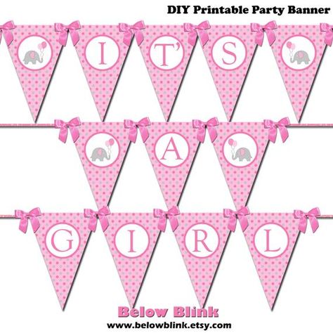 Its A Girl Banner, Pink Printable, Baby Shower Prizes, Banner Printable, Pennant Banner, Diy Banner, Pennant Banners, Printable Banner, Baby Shower Banner