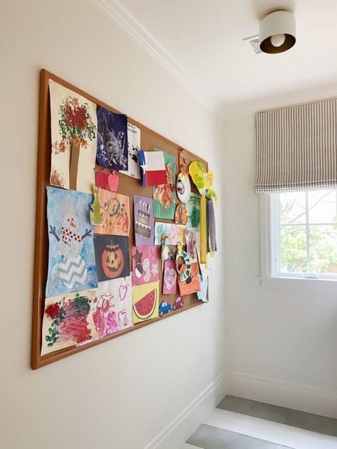 Cork Board Kids Art Display, Wall Of Kids Artwork, How To Display Kids Artwork, Child Artwork Display, Kid Art Display, Achievement Wall, Display Kids Artwork, Kids Art Display Wall, Dope Rooms