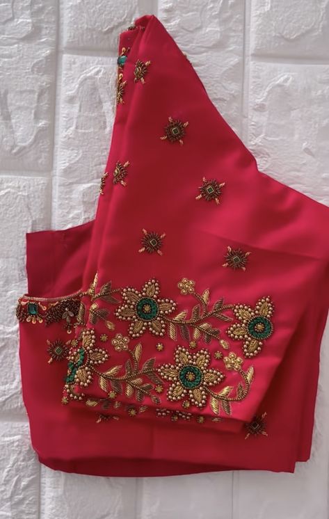 Red Color Blouse Maggam Work, Silk Saree Blouse Machine Work Designs, Zarthosi Aari Work Blouse, Aarya Work Blouse Designs, Dola Silk Saree Blouse Design, Simple Green Blouse Designs For Saree, New Aari Work Blouse Designs, Simple Aari Work Blouse Design, Latest Blouse Neck Designs