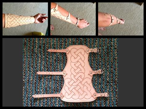 Arm Guard by leathercraft1990 on DeviantArt Leather Holster Pattern, Fire Crafts, Leather Quiver, Diy Leather Working, Leather Working Projects, Elf Cosplay, Leather Bracers, Tooling Patterns, Traditional Archery