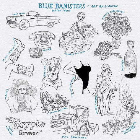 Tattoo drawing ideas inspired by Blue Banisters by Lana Del Rey Blue Banisters Tattoo, Lana Del Rey Illustration, Ldr Tattoo, Tattoo Drawing Ideas, Ldr Art, Lana Del Rey Tattoos, Hart Tattoo, Blue Banisters, Ray Tattoo