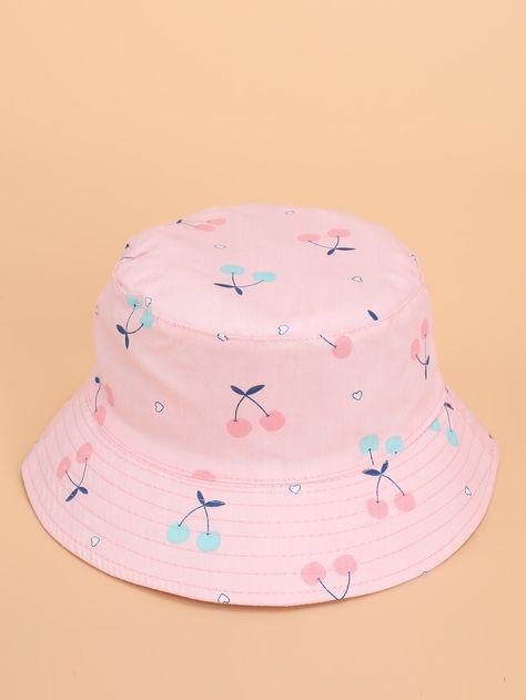 Pink Casual   Cotton Fruit&Vegetable Bucket Hat Embellished  Spring/Summer Kids Accessories Fabric Bucket, Unicorn Phone Case, Hello Kitt, Fruits For Kids, Toddler Accessories, Rose Bonbon