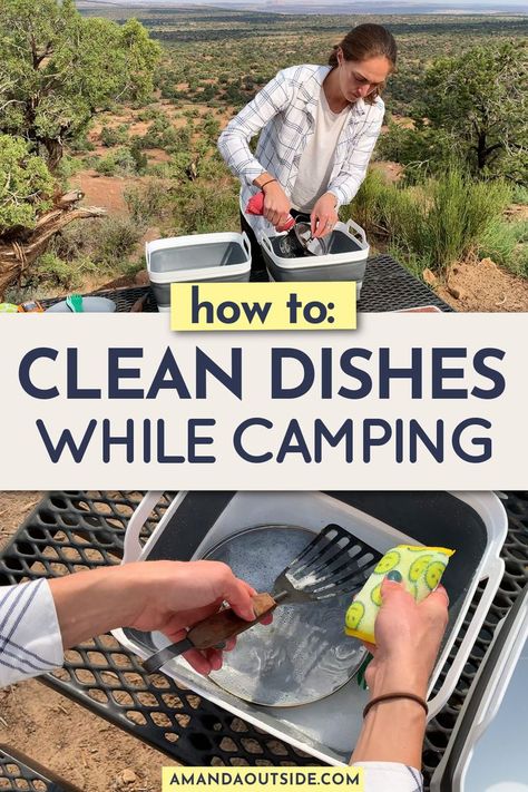 Ever wonder how to wash dishes while camping? This step-by-step video tutorial shows you all the supplies you'll need and exactly how to clean your dishes quickly and easily while camping. With these camping tips, you'll be done cleaning in no time. Let's get started! Camping Wash Station, Tent Camp Set Up Ideas, Rv Dishes, Biodegradable Soap, Camping Diy Projects, Camping Sink, Camp Recipes, Sanitation Stations, Survival List